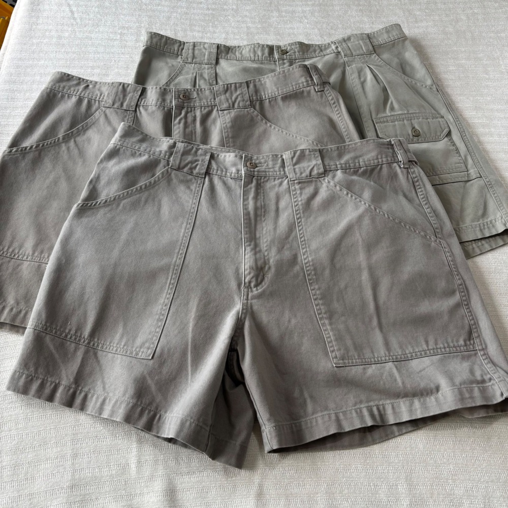 Lot of 3 Cabelas Mens Shorts Size 40 Khaki Cotton Canvas Cargo Hiking Outdoor
